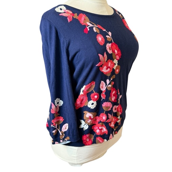 Talbots Plus 3X Sweater Cotton Blend Navy Floral Cottagecore Lightweight Bloom - Picture 2 of 11